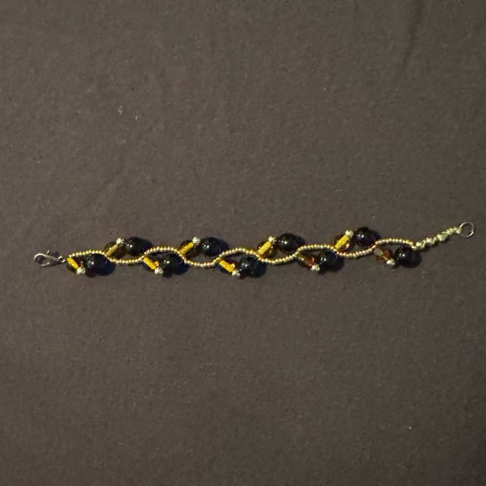 Handmade Gold and Black Chevron Pattern Bracelet